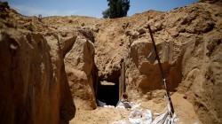 An entrance to a tunnel which Israel's military said it had discovered is seen just outside the southern Gaza Strip