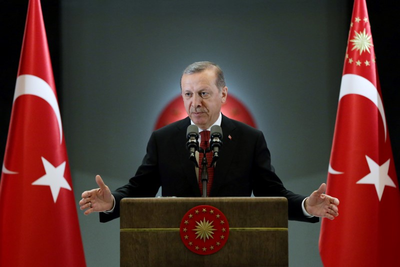 Turkish President Tayyip Erdogan makes a speech during an iftar event in Ankara, Turkey, June 27, 2016