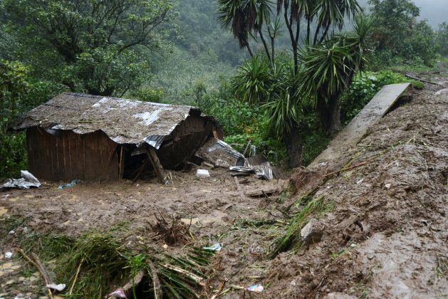 A view of the house where three members of a family died after a mudslide following heavy showers caused by the passing of Tropical Storm Earl in the town of Temazolapa