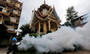 City worker fumigates area to get rid of mosquitoes carrying Zika