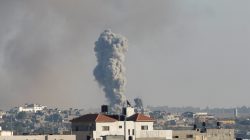 Smoke rises following what witnesses said was an Israeli air strike, east of Gaza City