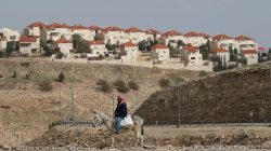Palestinian man next to Israeli settlement