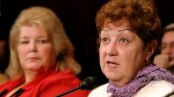 Norma McCorvey, the anonymous plaintiff known as Jane Roe in the Supreme Court's landmark 1973 Roe vs. Wade ruling legalizing abortion in the United States, testifies before the Senate Judiciary Committee along with Sandra Cano of Atlanta, Georgia, the "Doe" in the Doe v. Bolton Supreme Court case, on Capitol Hill in Washington, DC, U.S. on June 23, 2005.