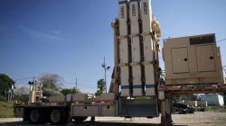 An inactive version of Israel's air defense system, David's Sling, jointly developed with the United States, is seen at Hatzor air base near Tel Aviv