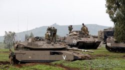 Israeli soldiers stand on top of a tank (front) and an armoured personnel carrier (APC) as they take part in an exercise in the Israeli-occupied Golan Heights, near the ceasefire line between Israel and Syria, March 20, 2017. REUTERS/Baz Ratner