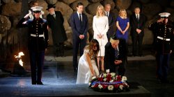 U.S. President Donald Trump and first lady Melania lay a wreath during a ceremony commemorating the six million Jews killed by the Nazis in the Holocaust, in the Hall of Remembrance at Yad Vashem Holocaust memorial in Jerusalem May 23, 2017. REUTERS/Jonathan Ernst