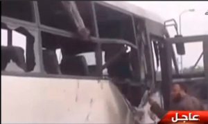 Aftermath of attack on buses and truck carrying Coptic Christians in Minya Province, Egypt, May 26, 2017. EGYPT TV via REUTERS