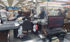 Customers queue in 'Rost' supermarket in Kharkiv, Ukraine June 27, 2017 in this picture obtained from social media. MIKHAIL GOLUB via REUTERS
