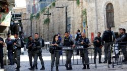 Israeli border policemen secure the area near the scene of the shooting attack, in Jerusalem's Old City July 14, 2017. REUTERS/Ammar Awad