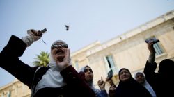 Palestinian women shout slogans after a prayer outside the compound known to Muslims as Noble Sanctuary and to Jews as Temple Mount, in Jerusalem's Old City July 27, 2017. REUTERS/Amir Cohen