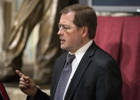 Grover Norquist, president of Americans for Tax Reform, speaks before the dedication of a statue of the late Senator Barry Goldwater (R-AZ) in Statuary Hall on Capitol Hill in Washington February 11, 2015. REUTERS/Joshua Roberts