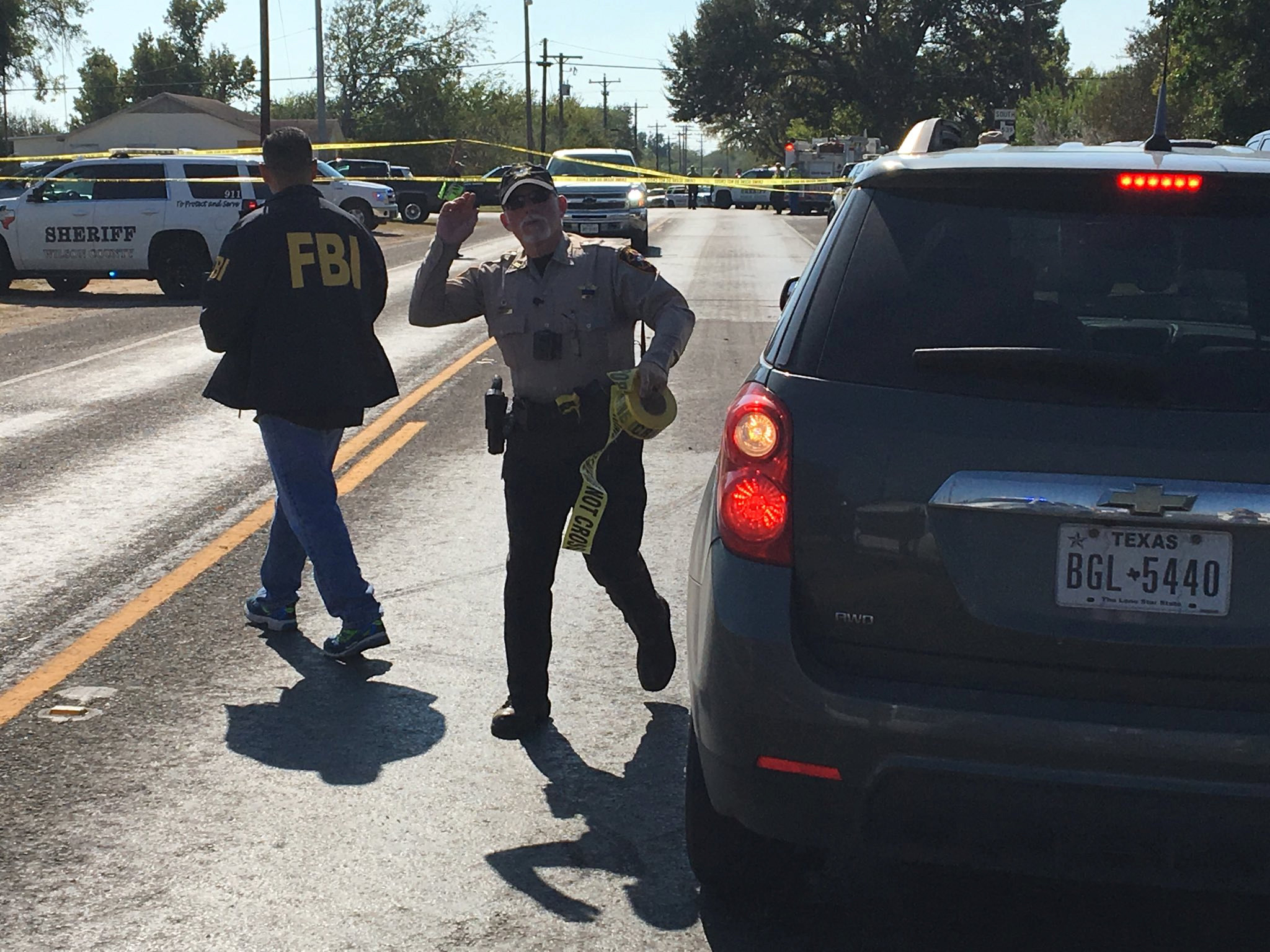 FBI officials arrive at the site of a mass shooting in Sutherland Springs, Texas, U.S., November 5, 2017, in this picture obtained via social media