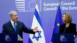 Israel's Prime Minister Benjamin Netanyahu and European Union foreign policy chief Federica Mogherini brief the media at the European Council in Brussels, Belgium December 11, 2017.