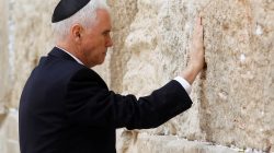 U.S. Vice President Mike Pence touches the Western Wall, Judaism's holiest prayer site, in Jerusalem's Old City January 23, 2018.