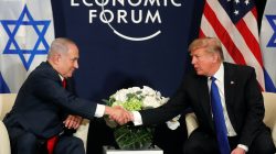U.S. President Donald Trump shakes hands with Israeli Prime Minister Benjamin Netanyahu during the World Economic Forum (WEF) annual meeting in Davos, Switzerland January 25, 2018