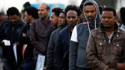 African migrants wait in line for the opening of the Population and Immigration Authority office in Bnei Brak, Israel February 4, 2018. Picture taken February 4, 2018