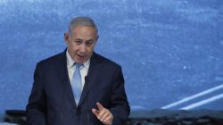 Israeli Prime Minister Benjamin Netanyahu delivers a speech during an event marking the International Holocaust Victims Remembrance Day and the 75th anniversary of the breakthrough the Nazi Siege of Leningrad in the World War II, at the Jewish Museum and Tolerance Centre in Moscow, Russia January 29, 2018.