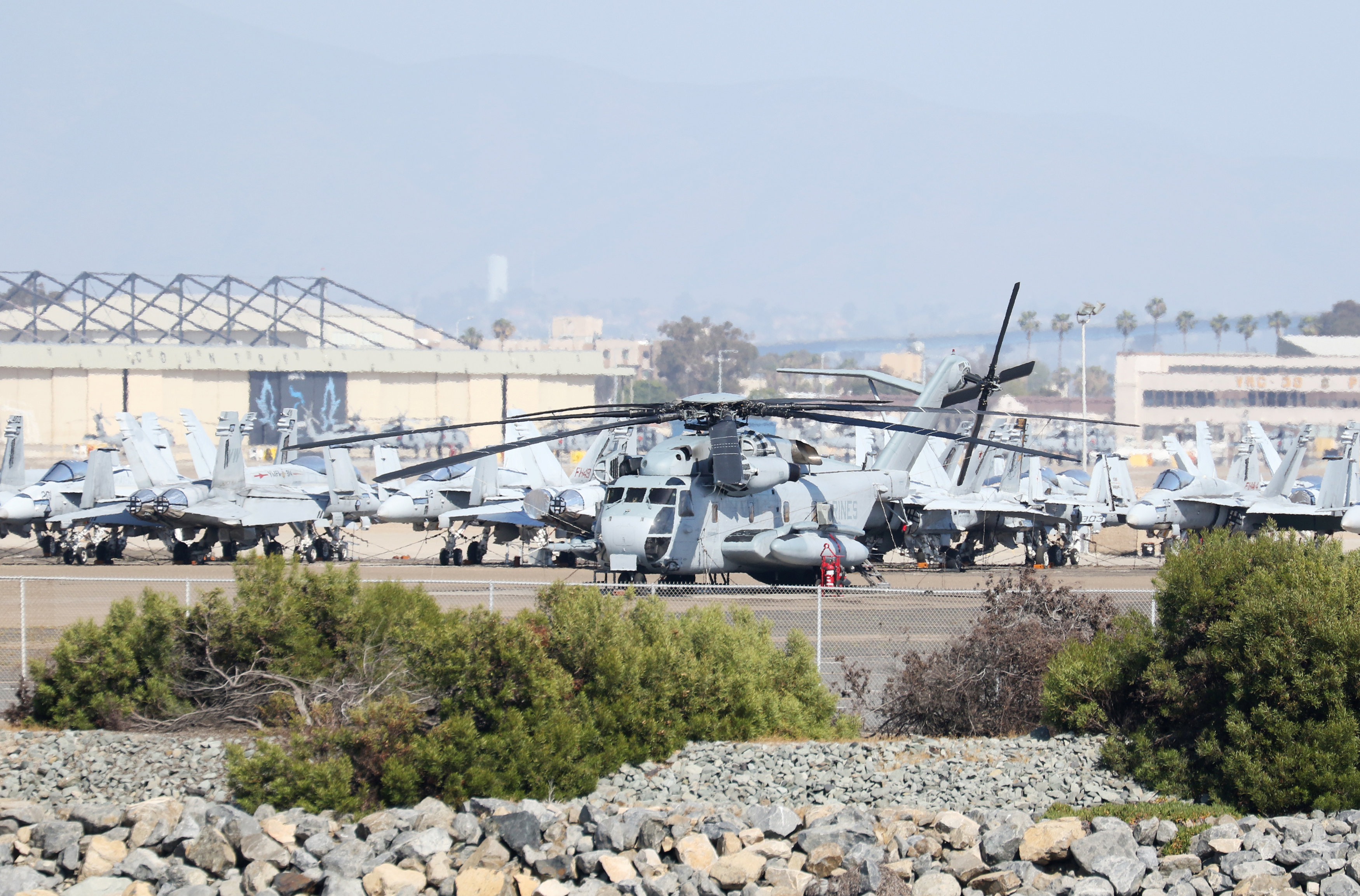 FILE PHOTO: A United States Marine Corps CH-53E Super Stallion Helicopter sits at North Island Naval Air Station Coronado, California, April 12, 2015. REUTERS/Louis Nastro/File Photo