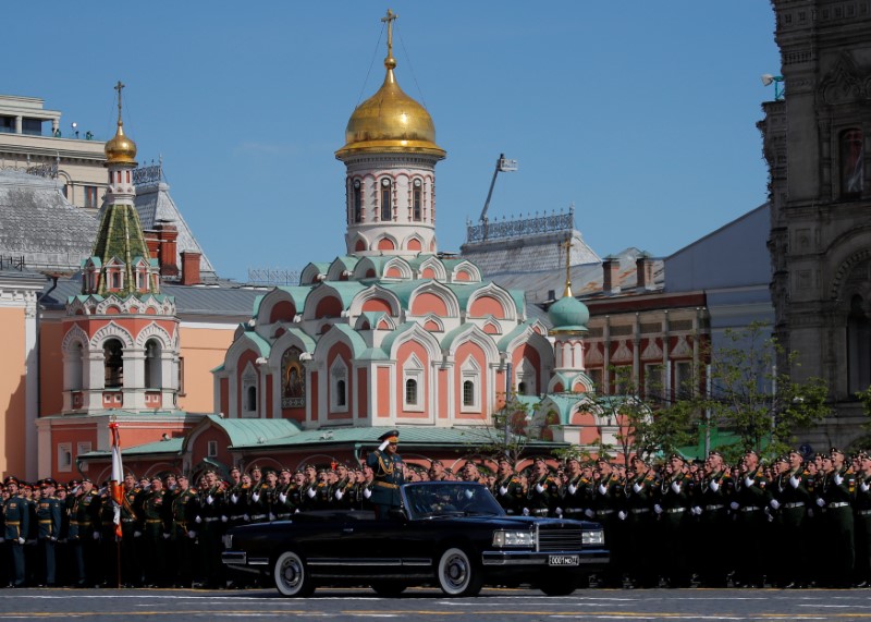 Russian Defence Minister Sergei Shoigu salutes as he takes part in the Victory Day parade, marking the 73rd anniversary of the victory over Nazi Germany in World War Two, at Red Square in Moscow, Russia May 9, 2018. REUTERS/Maxim Shemetov