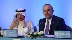 Turkish Foreign Minister Mevlut Cavusoglu and Secretary General of Organization of Islamic Cooperation (OIC) Yousef bin Ahmad Al-Othaimeen are seen during a meeting of the OIC Foreign Ministers Council in Istanbul, Turkey May 18, 2018. Hudaverdi Arif Yaman/Pool via Reuters