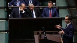 Poland's Prime Minister Mateusz Morawiecki speaks during debate about Holocaust bill at lower house of Parliament in Warsaw, Poland June 27, 2018. Agencja Gazeta/Slawomir Kaminski via REUTERS