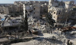 FILE PHOTO: People inspect the damage at a site hit by airstrikes in the rebel-held city of Idlib, Syria February 7, 2017. REUTERS/Ammar Abdullah