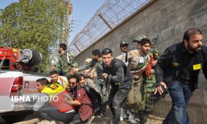 A general view shows an attack on a military parade in Ahvaz, Iran, in this September 22, 2018 photo by ISNA. The photo is watermarked from source. ISNA/Iranian Students' News Agency/Social Media/via REUTERS ATTENTION EDITORS - THIS PICTURE WAS PROVIDED BY A THIRD PARTY. NO RESALES. NO ARCHIVE. MANDATORY CREDIT.