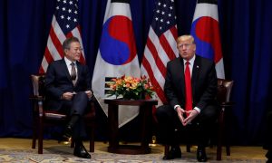 U.S. President Donald Trump holds a bilateral meeting with South Korean President Moon Jae-in on the sidelines of the 73rd United Nations General Assembly in New York, U.S., September 24, 2018. REUTERS/Carlos Barria