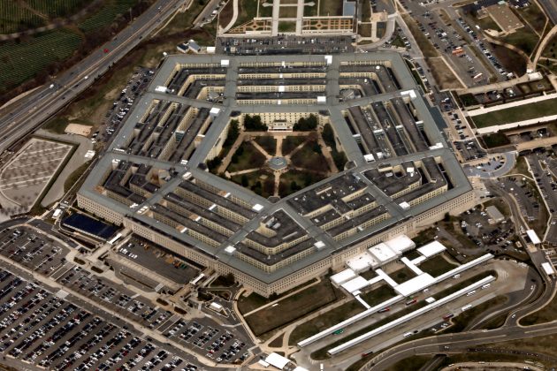 FILE PHOTO: The Pentagon in Washington, U.S., is seen from aboard Air Force One, March 29, 2018. REUTERS/Yuri Gripas/File Photo