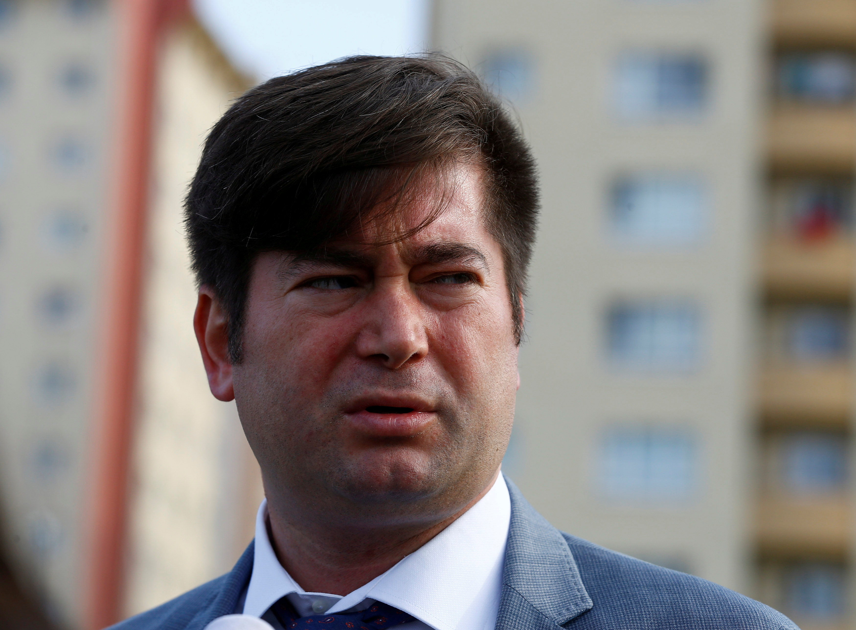 FILE PHOTO: Ismail Cem Halavurt, lawyer of the jailed pastor Andrew Brunson, talks to media outside the Aliaga Prison and Courthouse complex in Izmir, Turkey May 7, 2018. REUTERS/Osman Orsal/File Photo