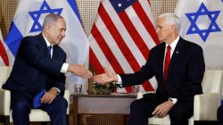 U.S. Vice President Mike Pence and Israeli Prime Minister Benjamin Netanyahu shake hands as they meet in Warsaw, Poland, February 14, 2019. REUTERS/Kacper Pempel