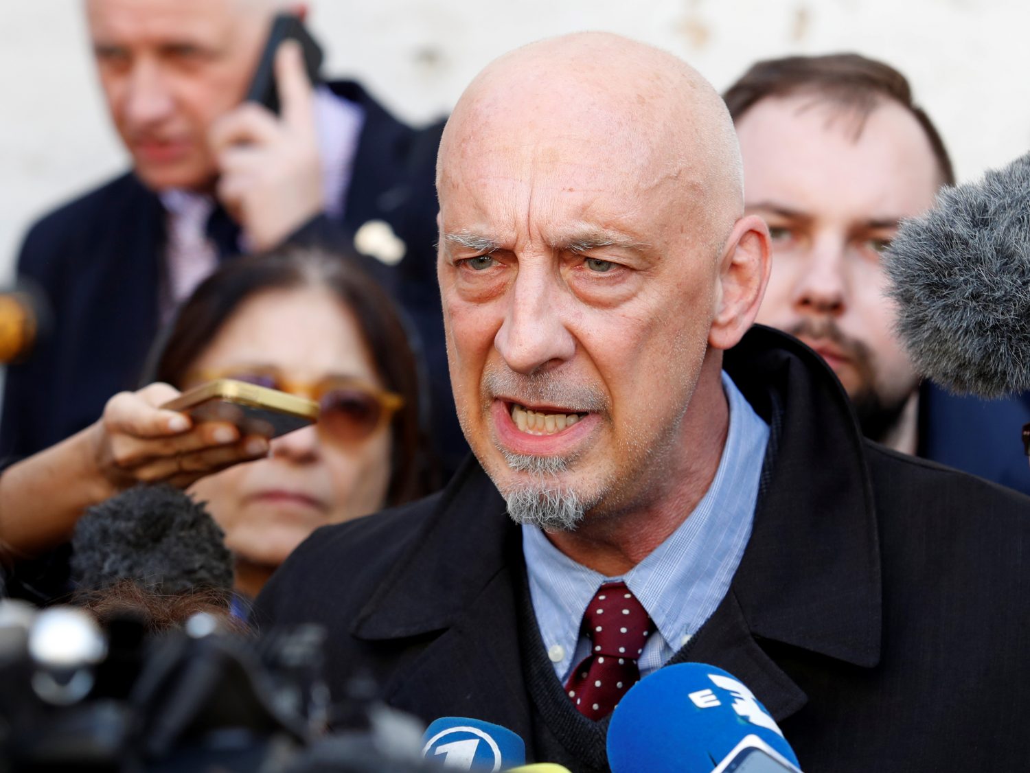 Peter Isley, survivor of sexual abuse, talks to reporters outside the Vatican in Rome, Italy February 20, 2019. REUTERS/Remo Casilli