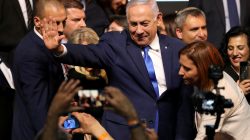 Israeli Prime Minister Benjamin Netanyahu gestures after he speaks following the announcement of exit polls in Israel's parliamentary election at the party headquarters in Tel Aviv, Israel April 10, 2019. REUTERS/Ammar Awad