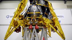 FILE PHOTO: An unmanned spacecraft is seen during a presentation to the media by members of Israeli non-profit group SpaceIL and representatives from Israel Aerospace Industries (IAI), at the clean room of IAI's space division in Yehud, Israel December 17, 2018. REUTERS/Amir Cohen