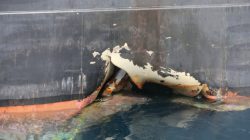 FILE PHOTO: A damaged ANDREA VICTORY ship is seen off the Port of Fujairah, United Arab Emirates, May 13, 2019. REUTERS/Satish Kumar