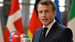 FILE PHOTO - French President Emmanuel Macron speaks to the media ahead of a European Union leaders summit that aims to select candidates for top EU institution jobs, in Brussels, Belgium June 30, 2019. REUTERS/Johanna Geron