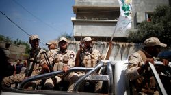Palestinian Hamas militants take part in the funeral of their comrade Mahmoud Al-Adham, 28, in the northern Gaza Strip July 11, 2019. REUTERS/Mohammed Salem