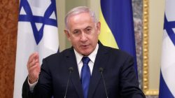 Israeli Prime Minister Benjamin Netanyahu speaks during a news briefing following the talks with Ukrainian President Volodymyr Zelenskiy in Kiev, Ukraine August 19, 2019. REUTERS/Valentyn Ogirenko