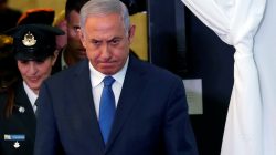 Israeli Prime Minister Benjamin Netanyahu looks on as he arrives to review an honor guard with his Ethiopian counterpart Abiy Ahmed during their meeting in Jerusalem September 1, 2019. REUTERS/Ronen Zvulun